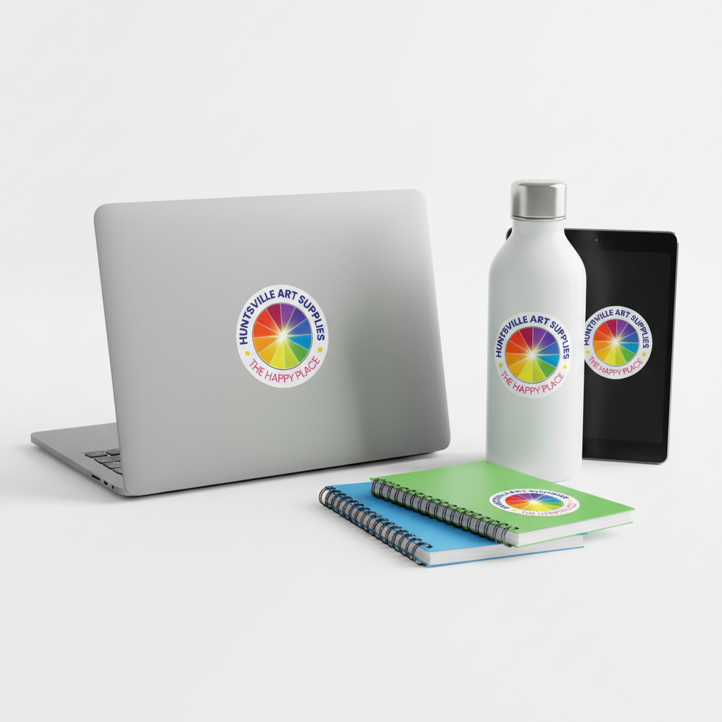 Color wheel with 'Huntsville Art Supplies' text on a white background