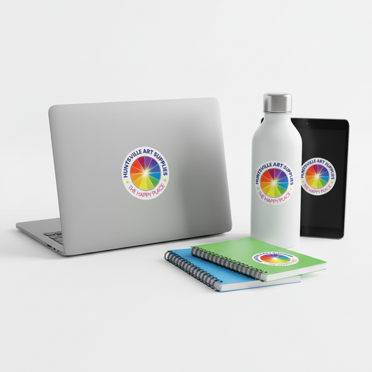 Color wheel with 'Huntsville Art Supplies' text on a white background