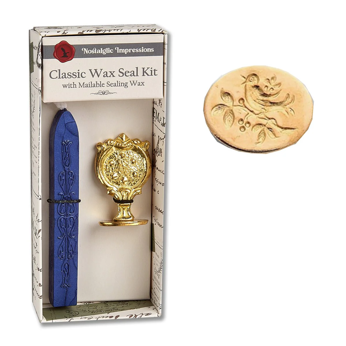 Nostalgic Impressions Classic Wax Seal Kit with decorative wax seal, applicator, and wax.
