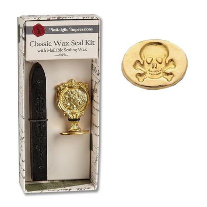 Nostalgic Impressions Classic Wax Seal Kit with a gold wax seal and packaging on a white background