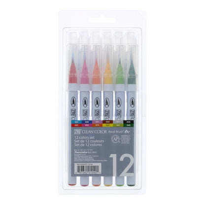 Kuretake Zig Clean Color Real Brush Marker Set, 12-Colors