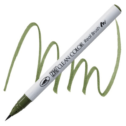Kuretake Zig Clean Color Real Brush Marker, Moss Green