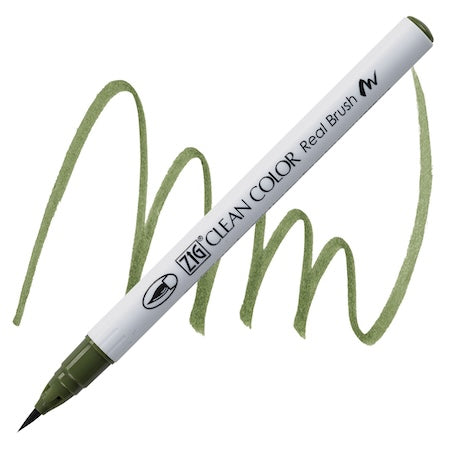 Kuretake Zig Clean Color Real Brush Marker, Moss Green