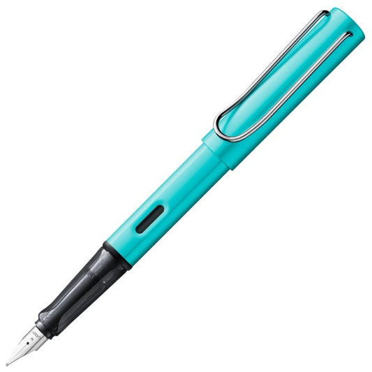 Turquoise fountain pen on a white background - Lamy fountain pens available at Huntsville Art Supplies