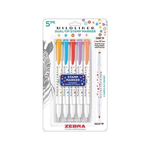 Mildliner Dual Tip Stamp Marker, 5 Pack