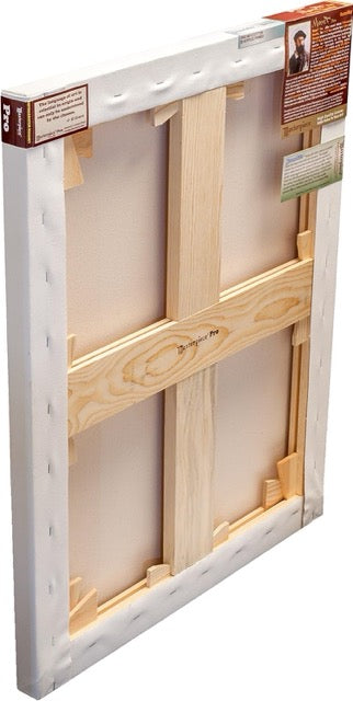 Wooden picture frame with white mat and brown backing on a white background