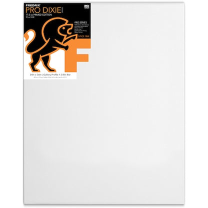 A primed cotton stretched canvas with a FREDRIX brand label, intended for use in art projects.