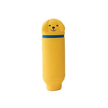 Yellow dog-shaped pen on a white background