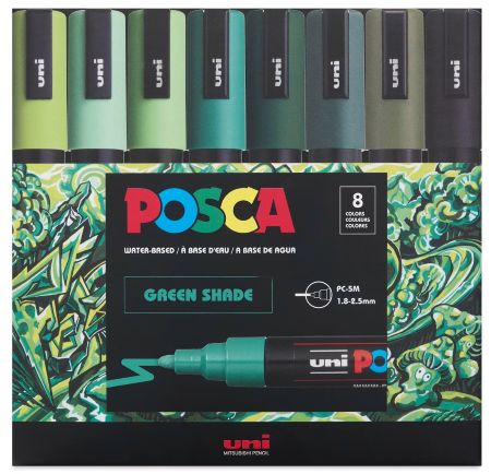 posca pc 5m medium bullet tip set 8 color green shade