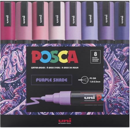 posca pc 5m medium bullet tip set 8 color purple shade