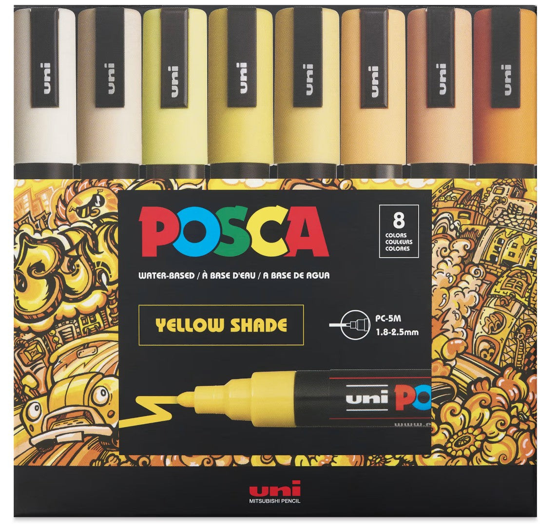 posca pc 5m medium bullet tip set 8 color yellow shade