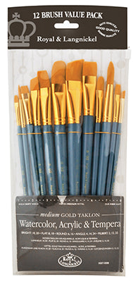 Royal Brush Zip N' Close 12-Brush Set, Golden Taklon, Short Handle, Angular