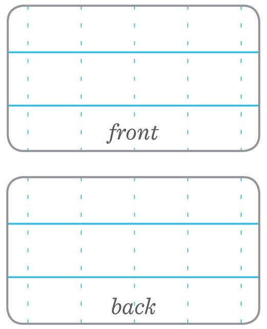 Two sheets of paper with lined text area, labeled 'front' and 'back'.