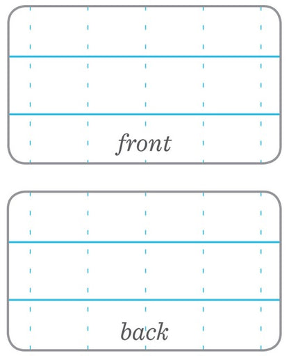 Two sheets of paper with lined text area, labeled 'front' and 'back'.