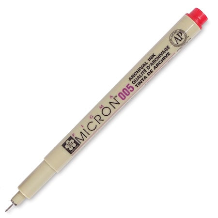 A Sakura Pigma Micron Pen with a fine-point tip, labeled 05, in red color.