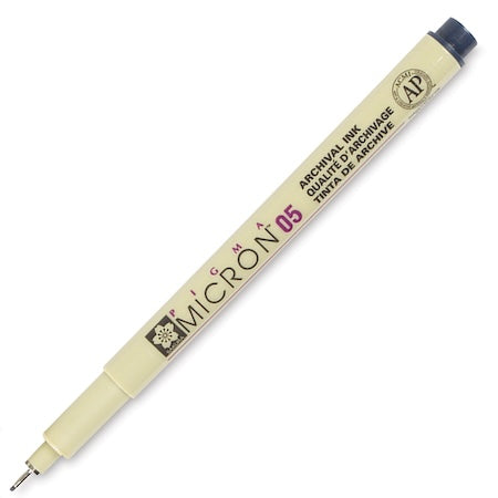 A Sakura Pigma Micron Pen with a fine tip, labeled 05, in blue black color.