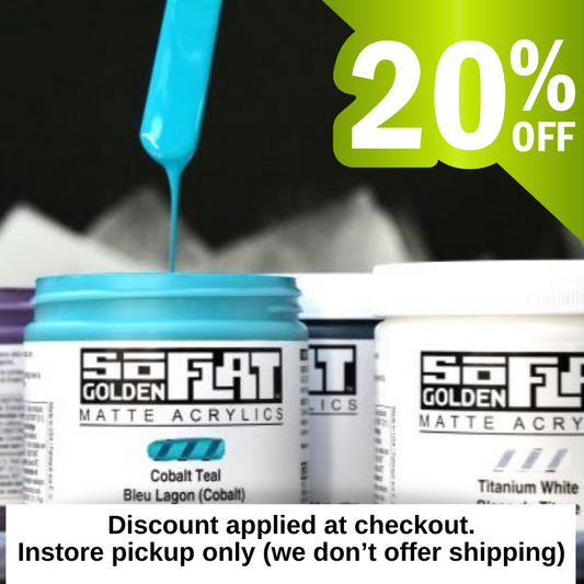 Jars of Golden Matte Acrylics with a discount banner on a black background