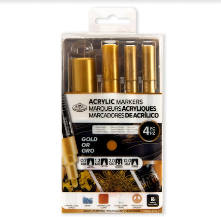 Royal Acrylic Markers 4 Piece Gold Reversible Tip Variety Pack