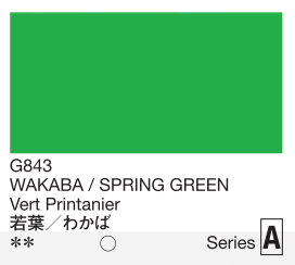 Color swatch of Spring Green with color code G843 and name Wakabara/Spring Green.