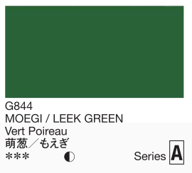 Color swatch of MOEGI LEEK GREEN with text and a color code.