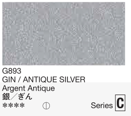Color swatch labeled 'GIN / ANTIQUE SILVER' with code G893, series C.