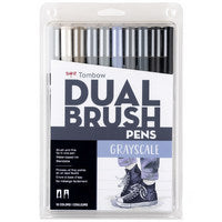 Packaging of Tombow Dual Brush Pens in grayscale with a person wearing sneakers and jeans.