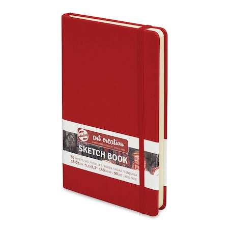 Red sketchbook with a visible brand label on a white background