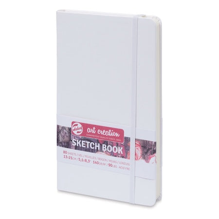 White sketchbook with a visible brand label on a white background