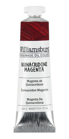 Williamsburg Quinacridone Magenta oil paint tube on a white background