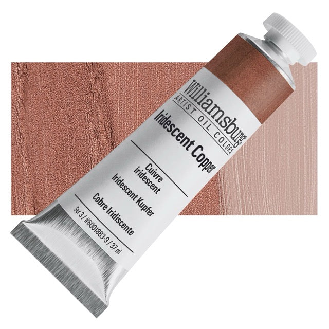 Tube of Williamsburg Artist Oil Paint with Iridescent Copper color swatch