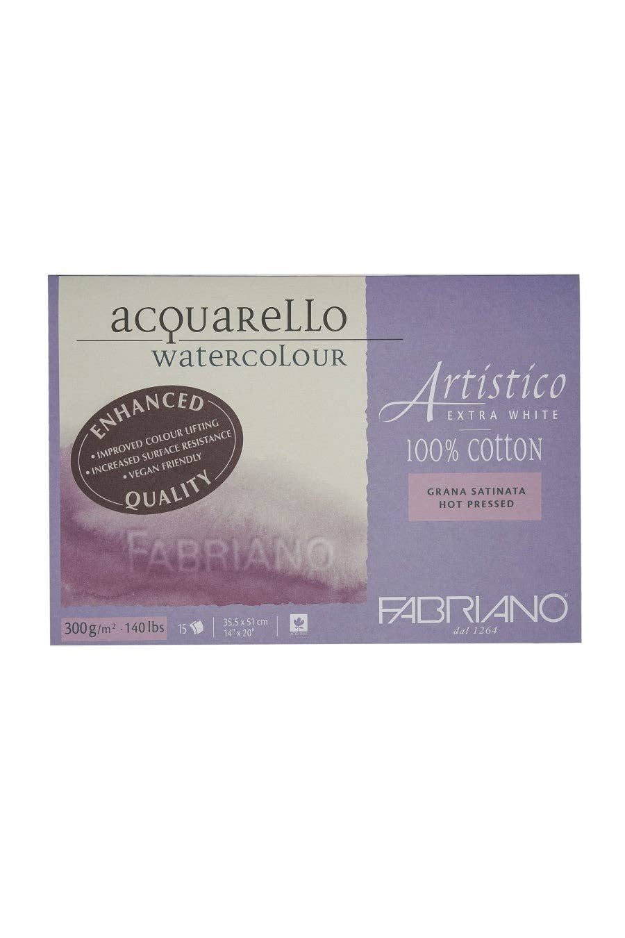 Box of Fabriano Acquarello Artistico watercolour paper on a white background