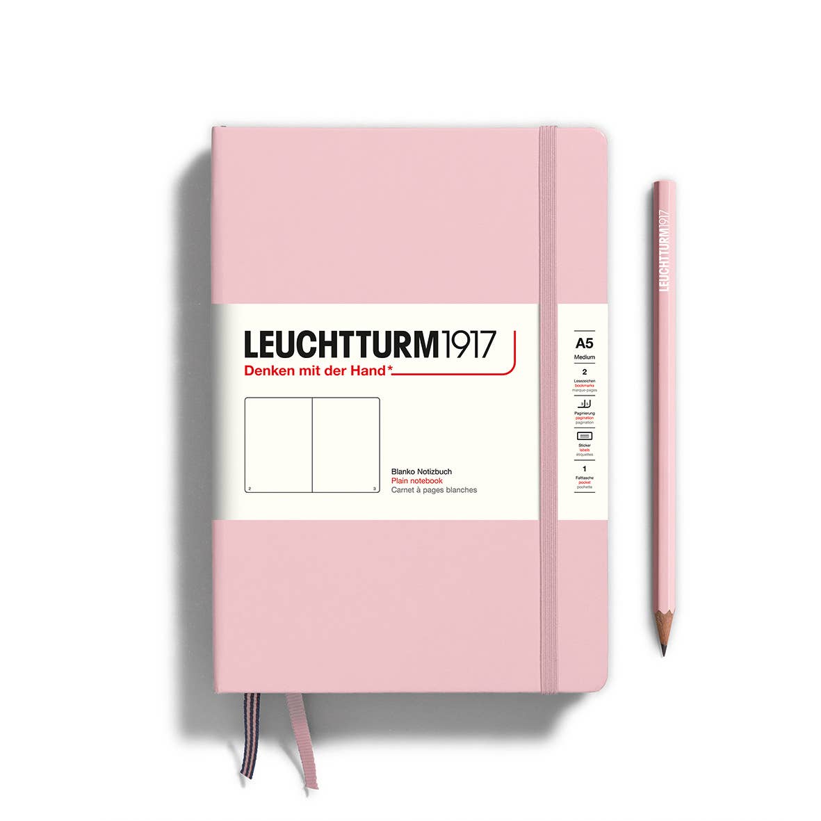 Pink notebook with Leuchtturm1917 branding on a white background