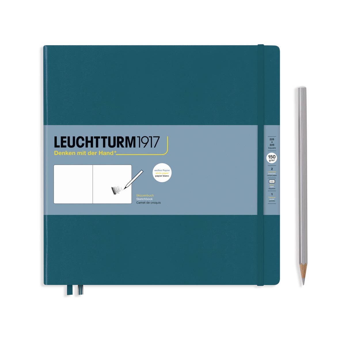 Teal notebook with Leuchtturm1917 branding on a white background