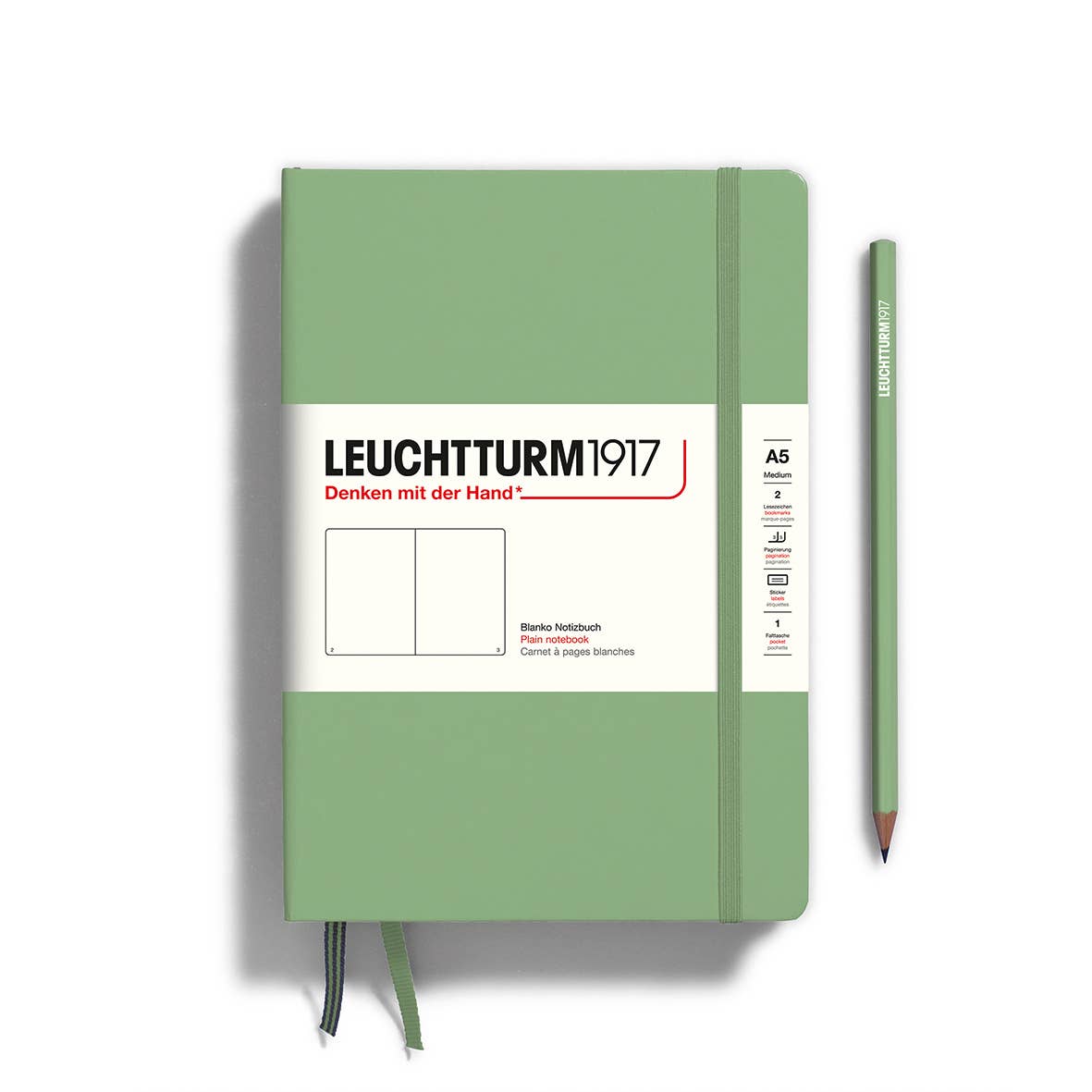 Green notebook with Leuchtturm1917 branding on a white background