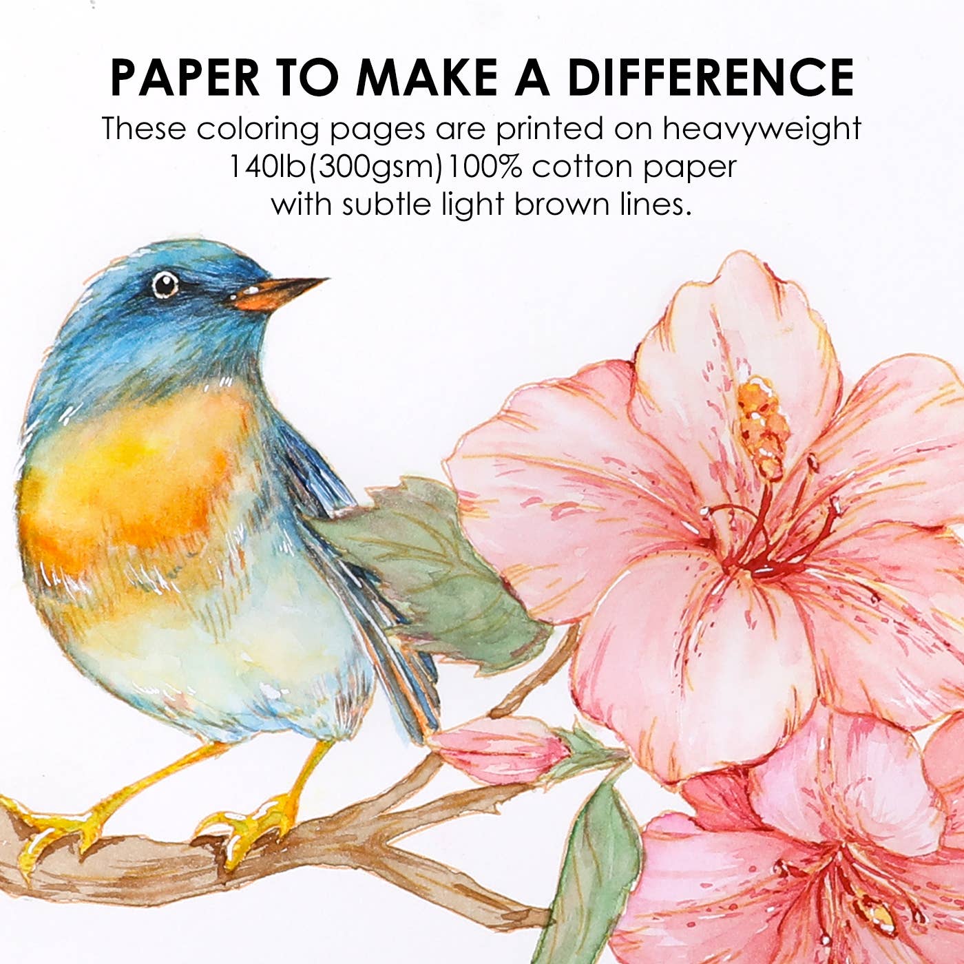 Grabie 15 Sheets 140LB Floral-Themed Watercolor Coloring Book