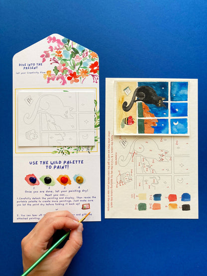 Black Cat Night Winter Watercolor Paint by Number DIY Kit