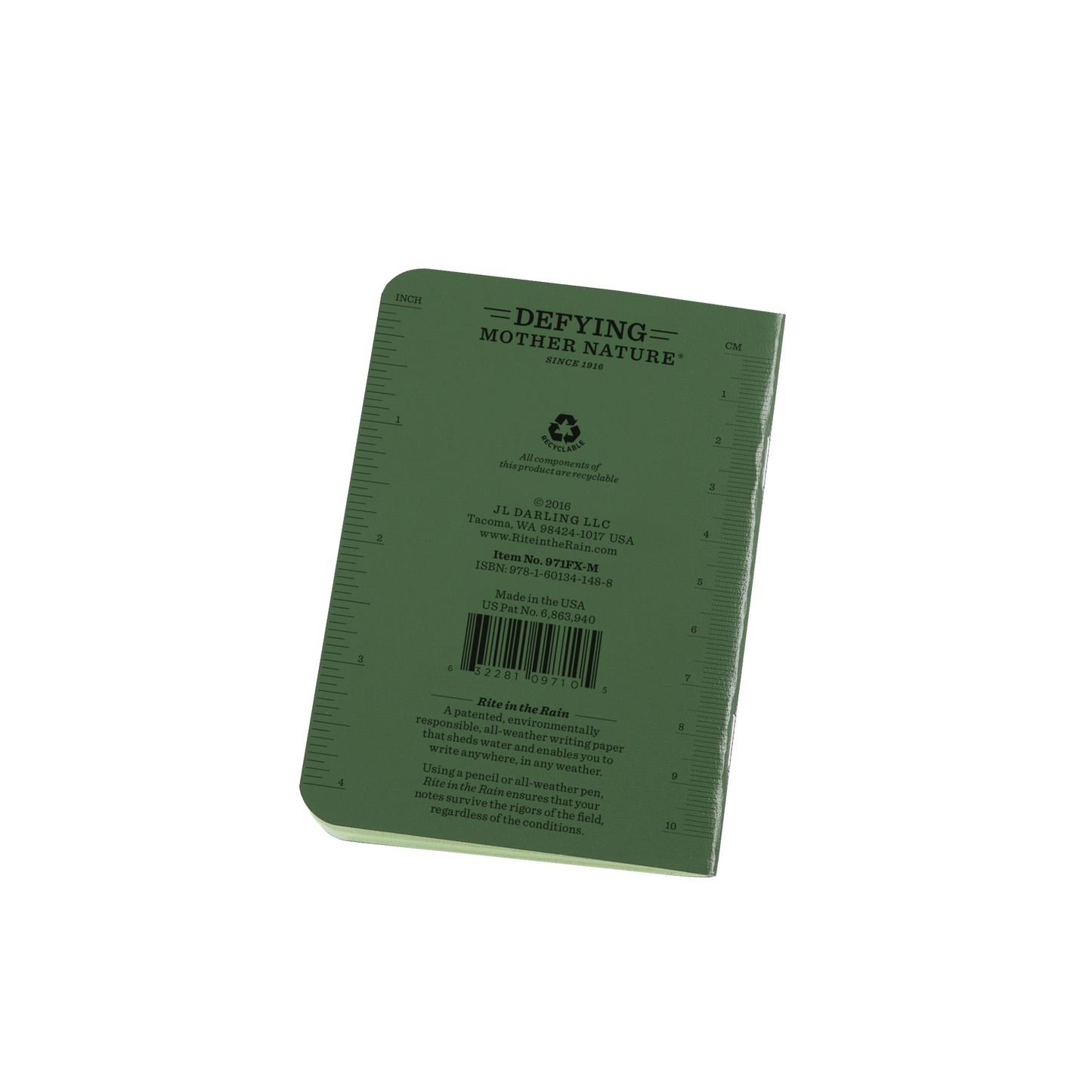 Rite in the Rain Notebook, 3.25" x 4.625" Green Cover 3 PK