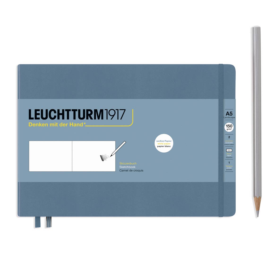 Leuchtturm1917 notebook with a pencil on a white background