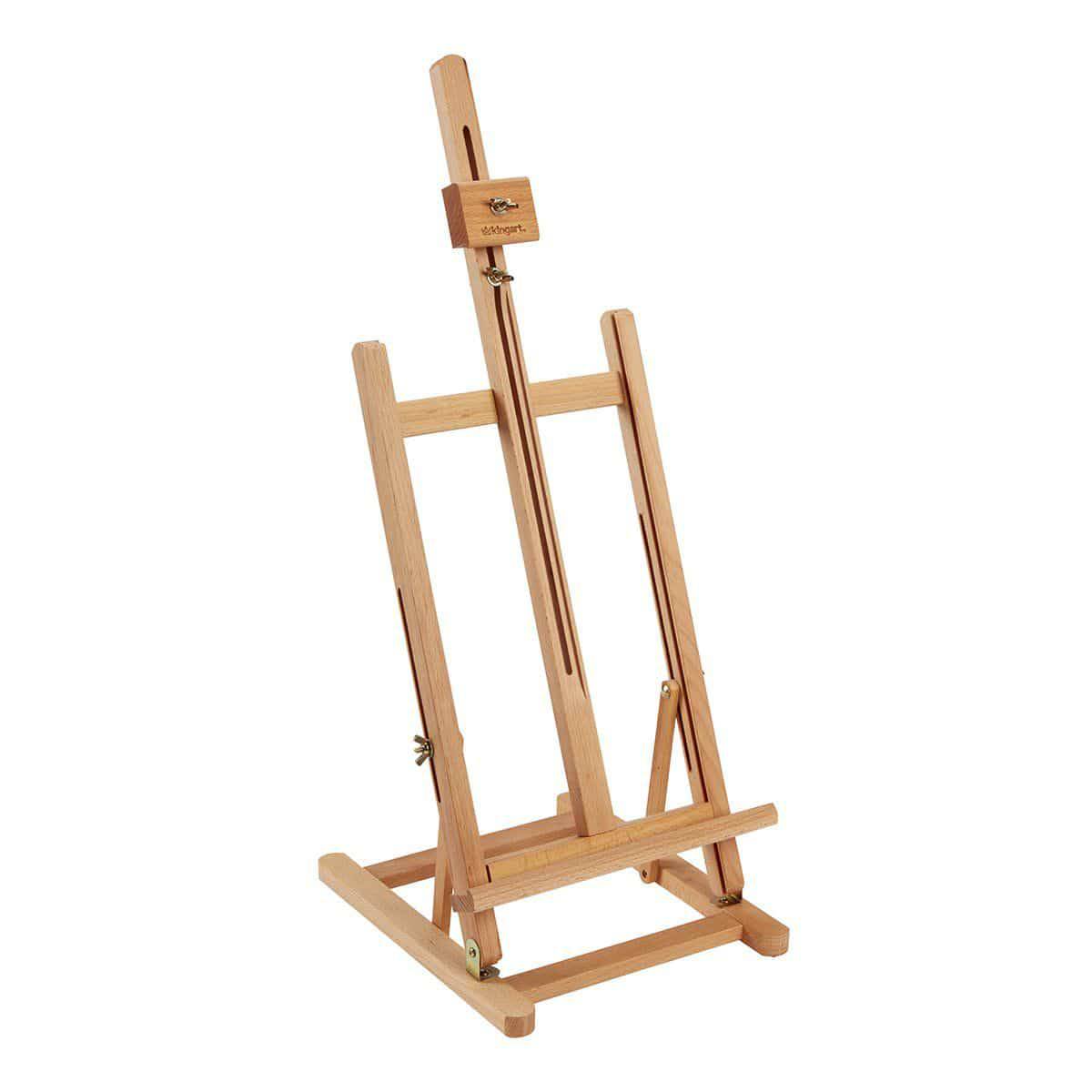 Wooden artist's easel on a white background