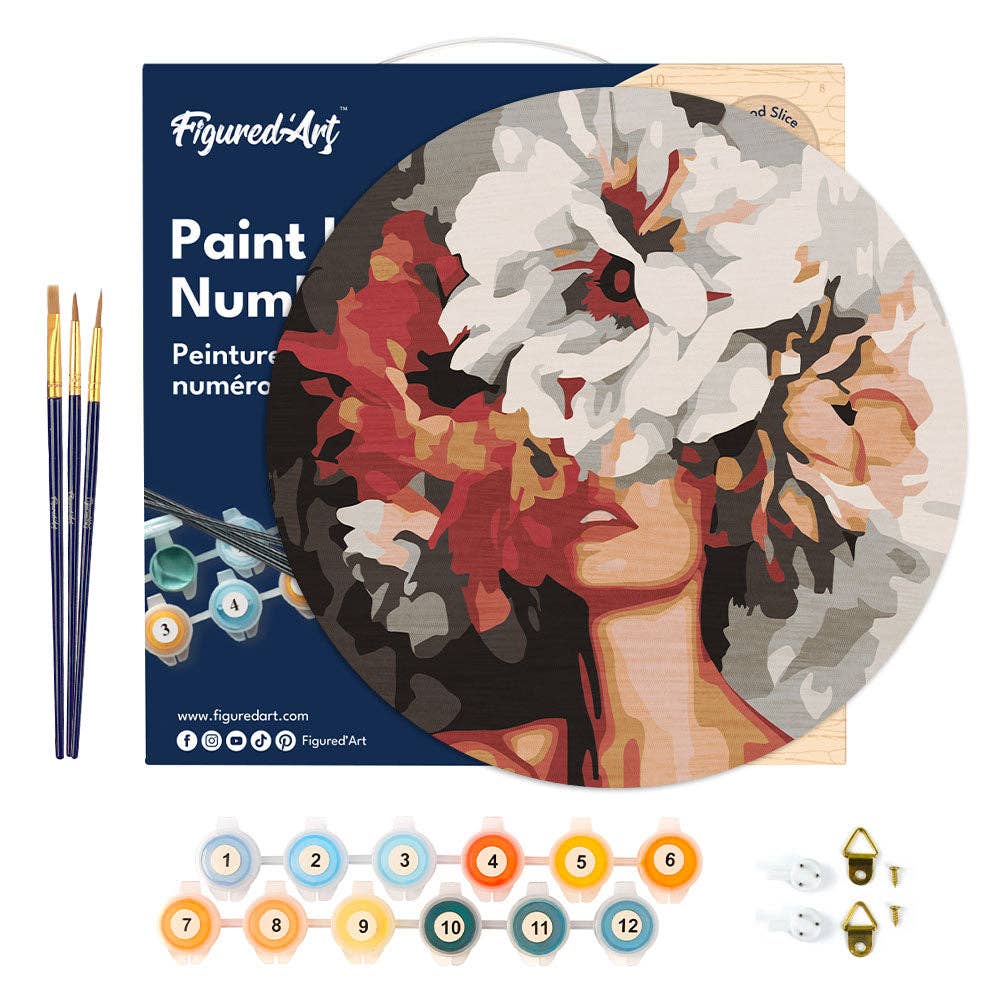 Paint by numbers on Wood Slice - Beauty Behind Flowers