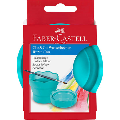Faber-Castell water cup packaging with a red background
