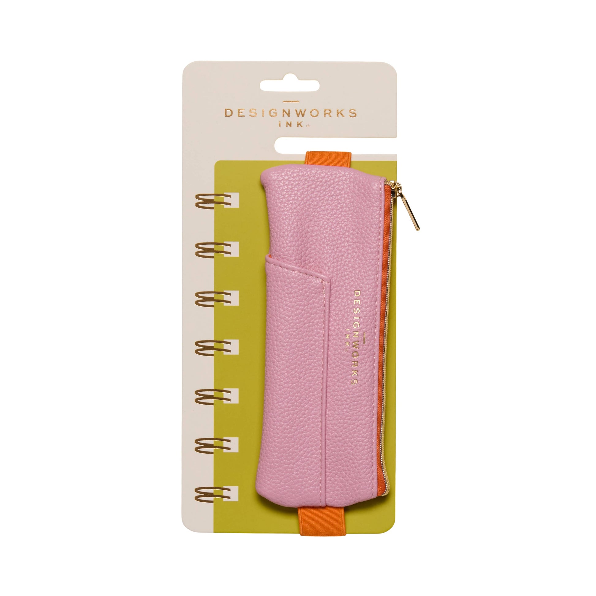 Pink planner cover with orange accents on a white background