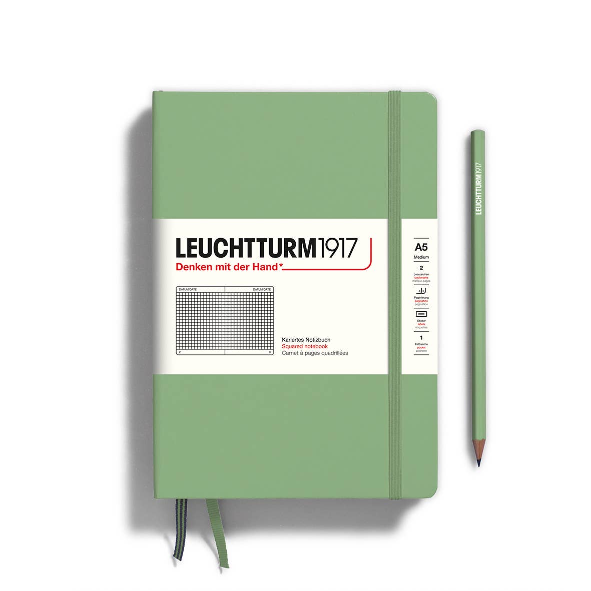 Green notebook with Leuchtturm1917 branding on a white background