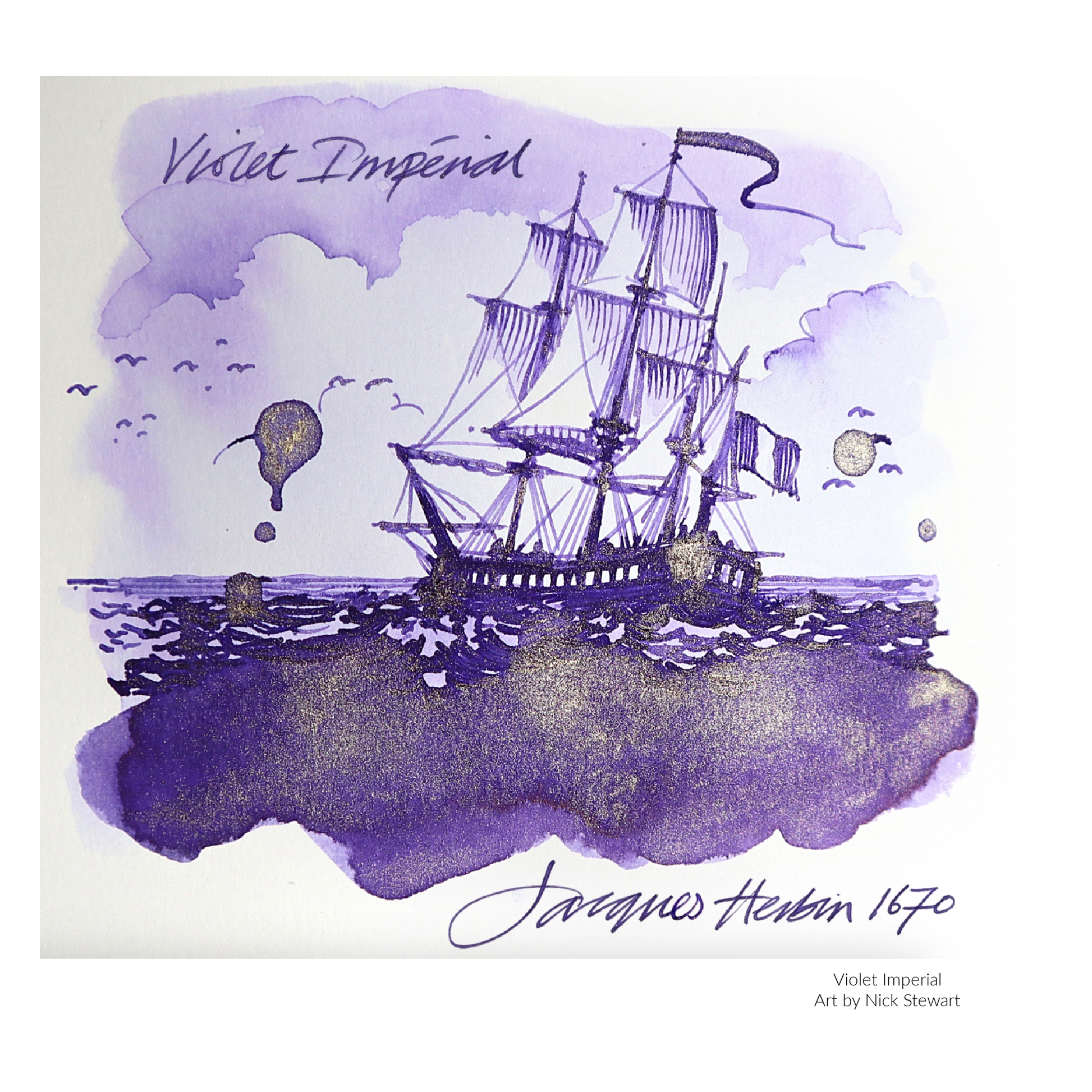 Violet Imperial ship illustration with watercolor effects on a white background