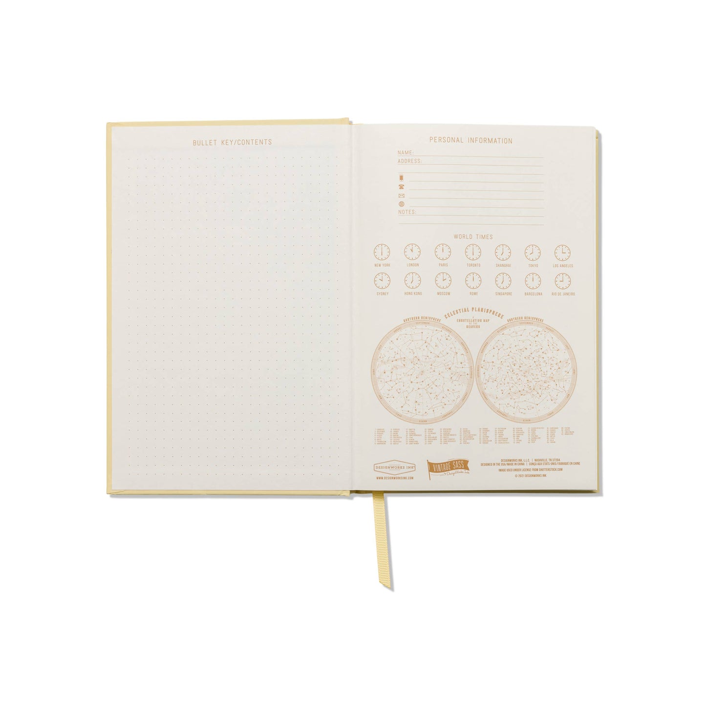 Open book with gold text and design on a white background