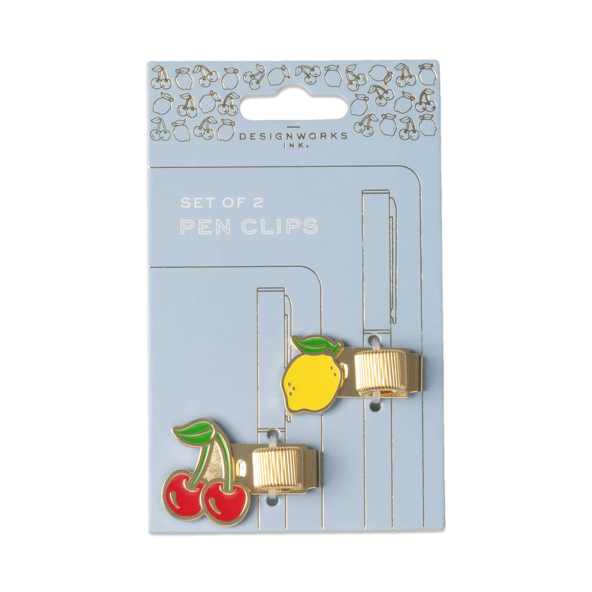 Set Of 2 Pen Clips - Lemon + Cherry