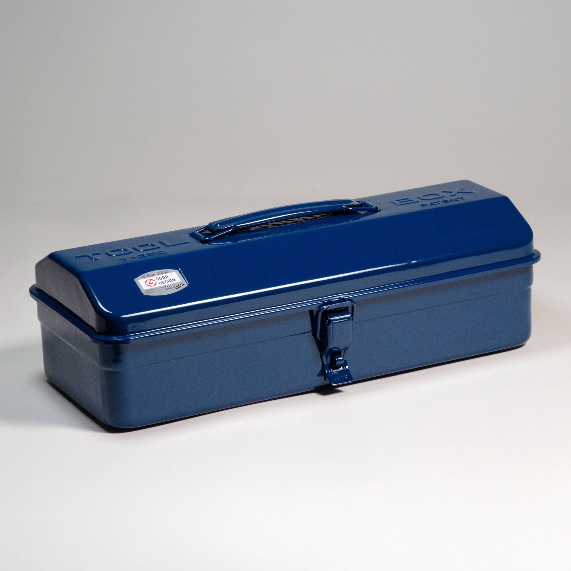 Blue toolbox with a visible brand logo on a gray background