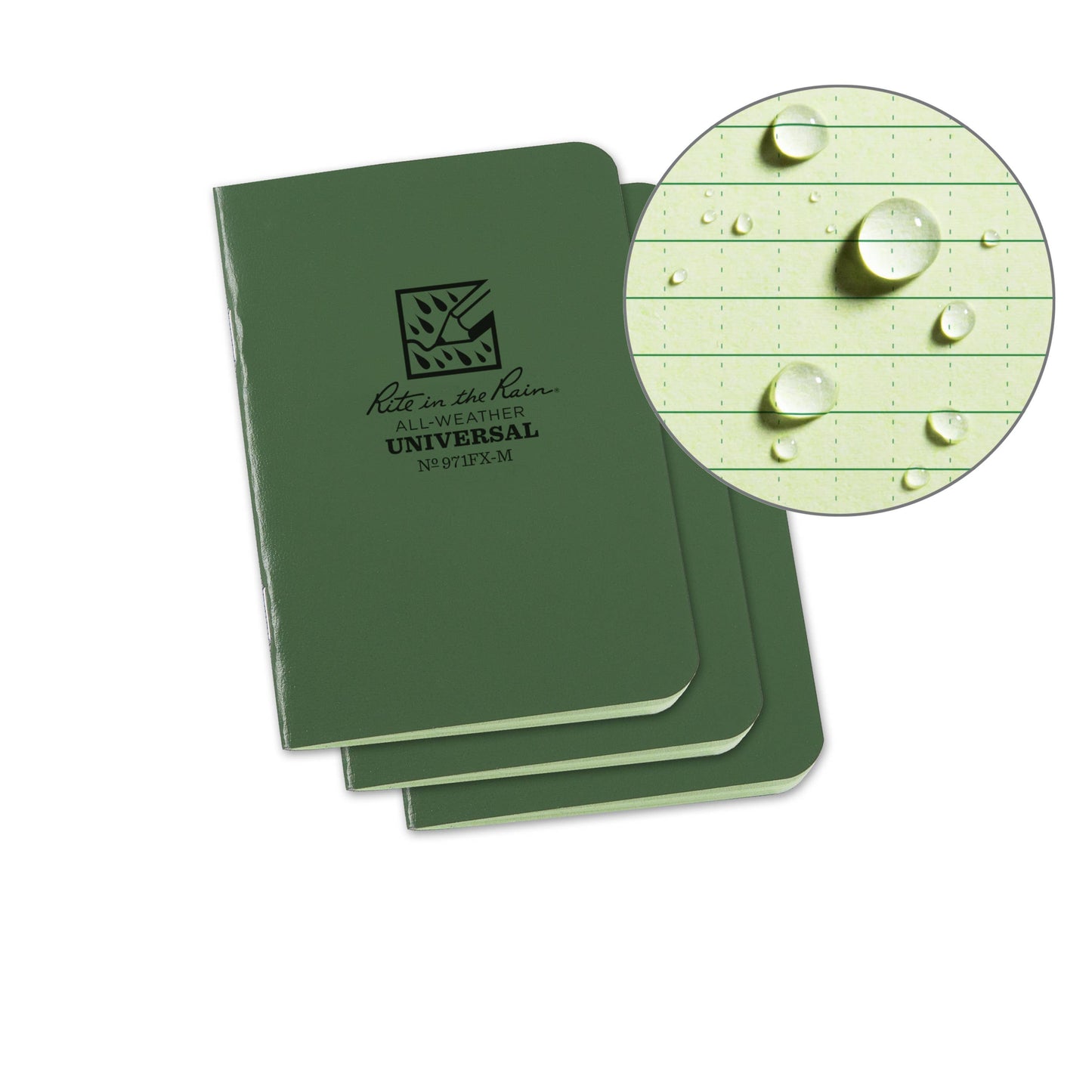 Rite in the Rain Notebook, 3.25" x 4.625" Green Cover 3 PK