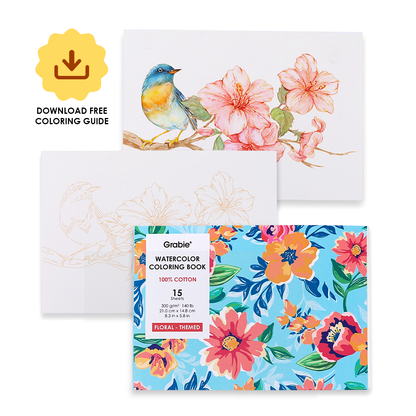 Grabie 15 Sheets 140LB Floral-Themed Watercolor Coloring Book