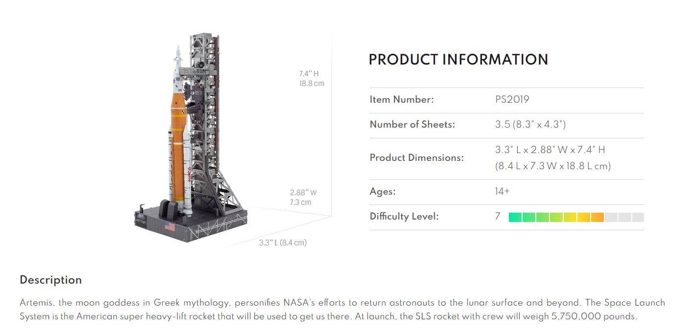 Artemis Moon Rocket - Premium Series Metal Earth